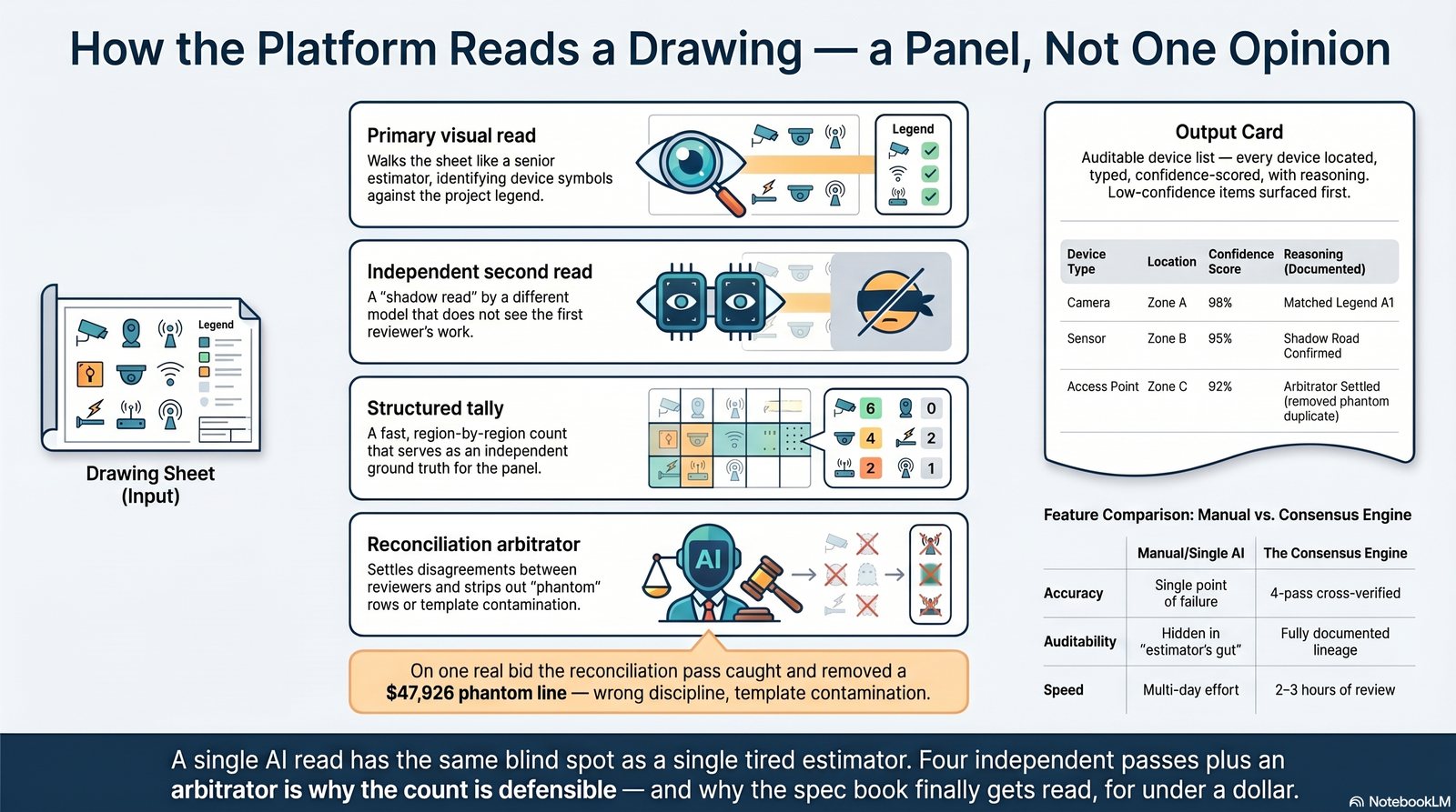 How it reads a drawing, on one page